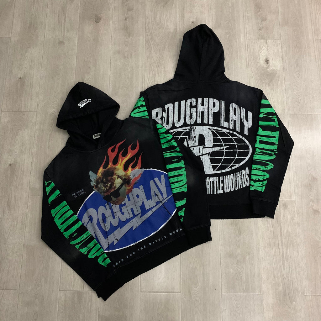 RoughPlay Flame Graphic Vintage Hoodie