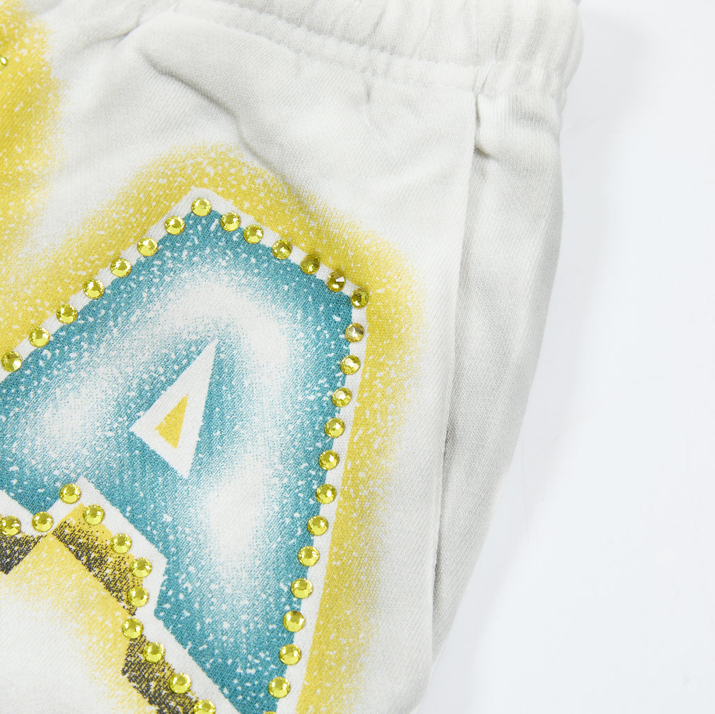 White Washed Heart Letter Graphic Wide Leg Pants