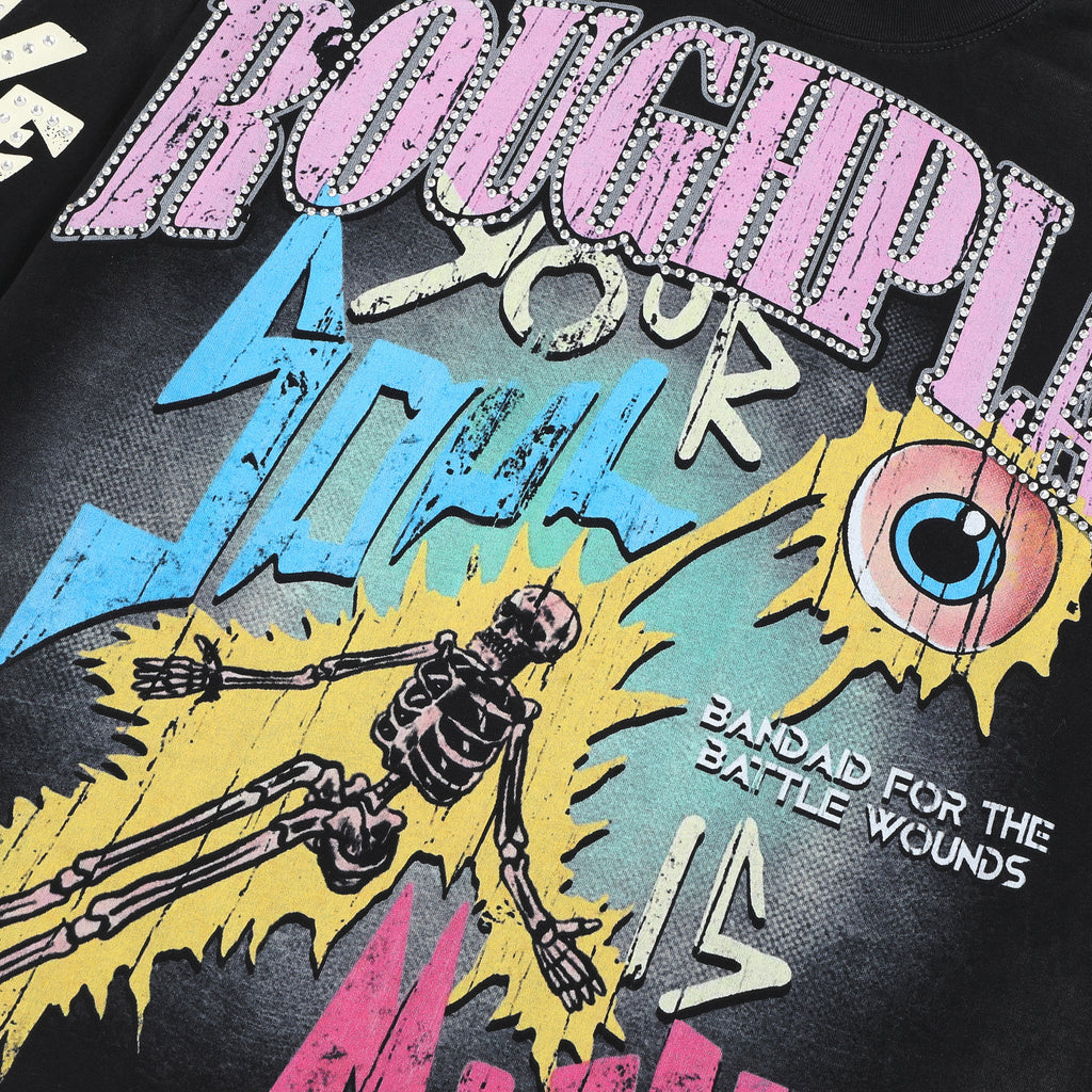 RoughPlay Psychedelic Skeleton Eyeball Distressed Long Sleeve Tee