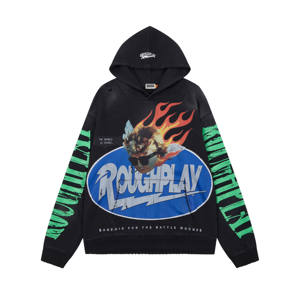RoughPlay Flame Graphic Vintage Hoodie