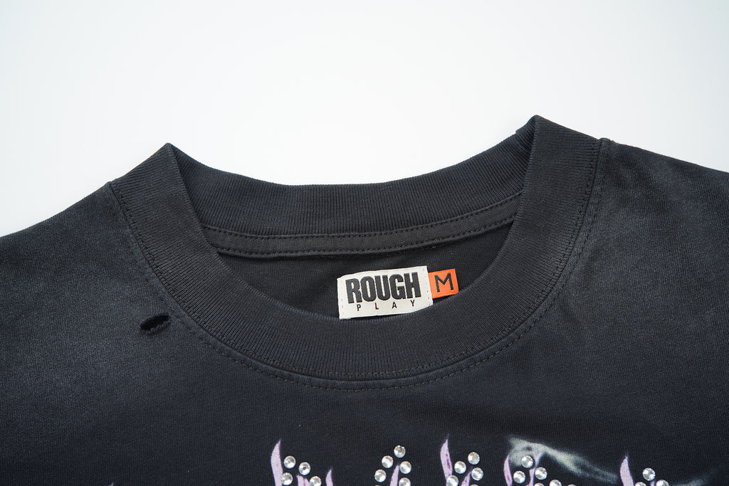 RoughPlay Dirt Bike Lightning Graphic Distressed Short‑Sleeve Tee Vintage Streetwear T‑Shirt
