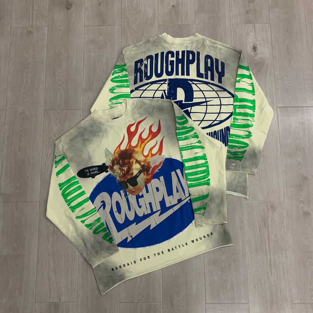RoughPlay Flame Portrait Vintage Distressed Long Sleeve Tee