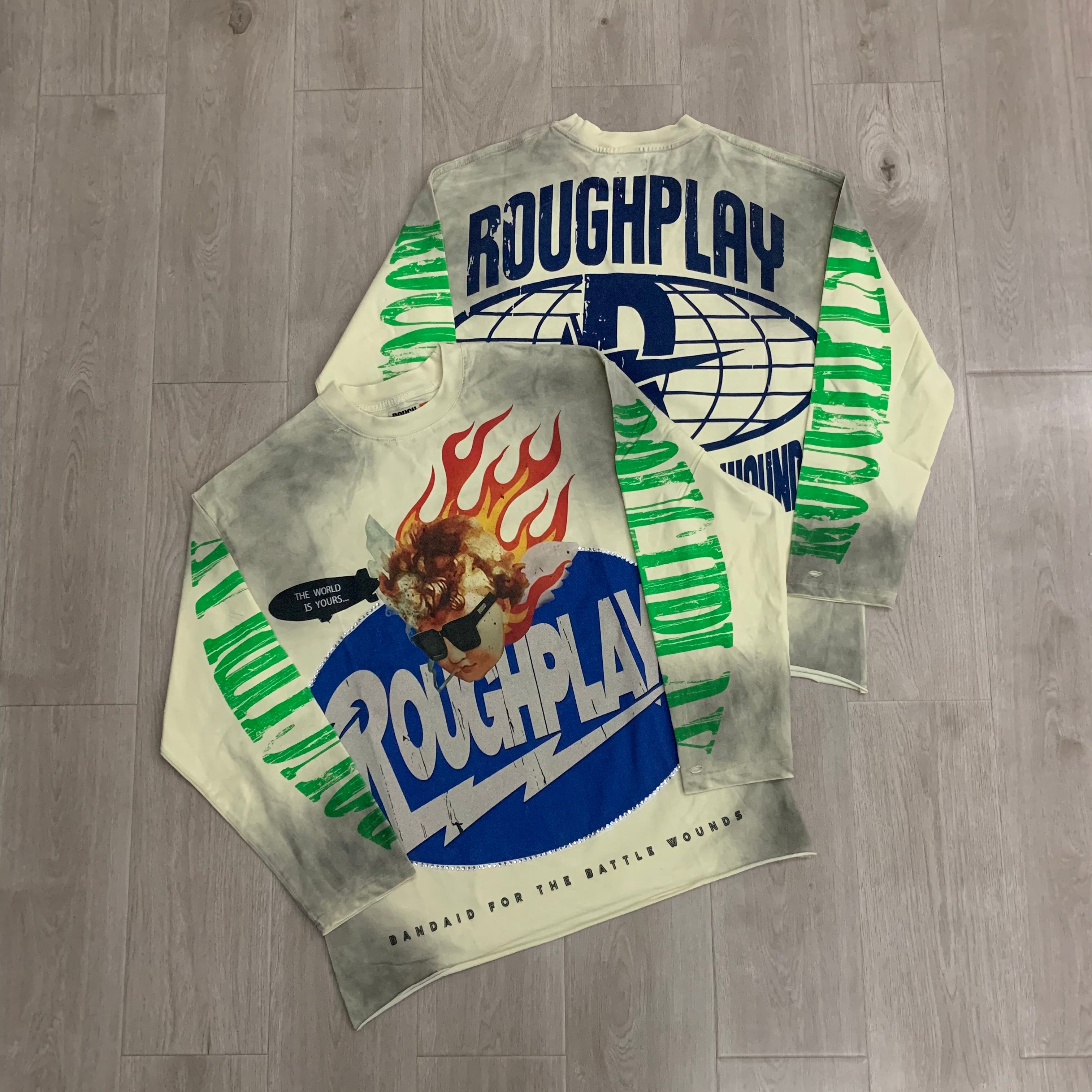 RoughPlay Flame Portrait Vintage Distressed Long Sleeve Tee