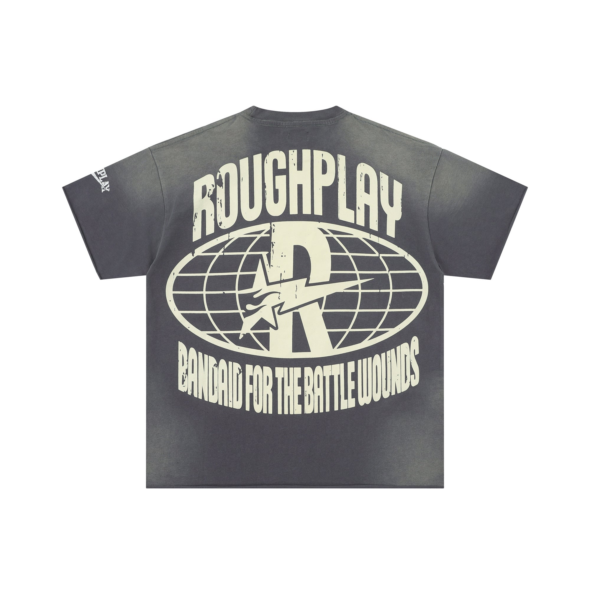 RoughPlay Stay Young Wild And Free Skull Portrait Green Circle Graphic Distressed Short‑Sleeve Tee Vintage Streetwear T‑Shirt