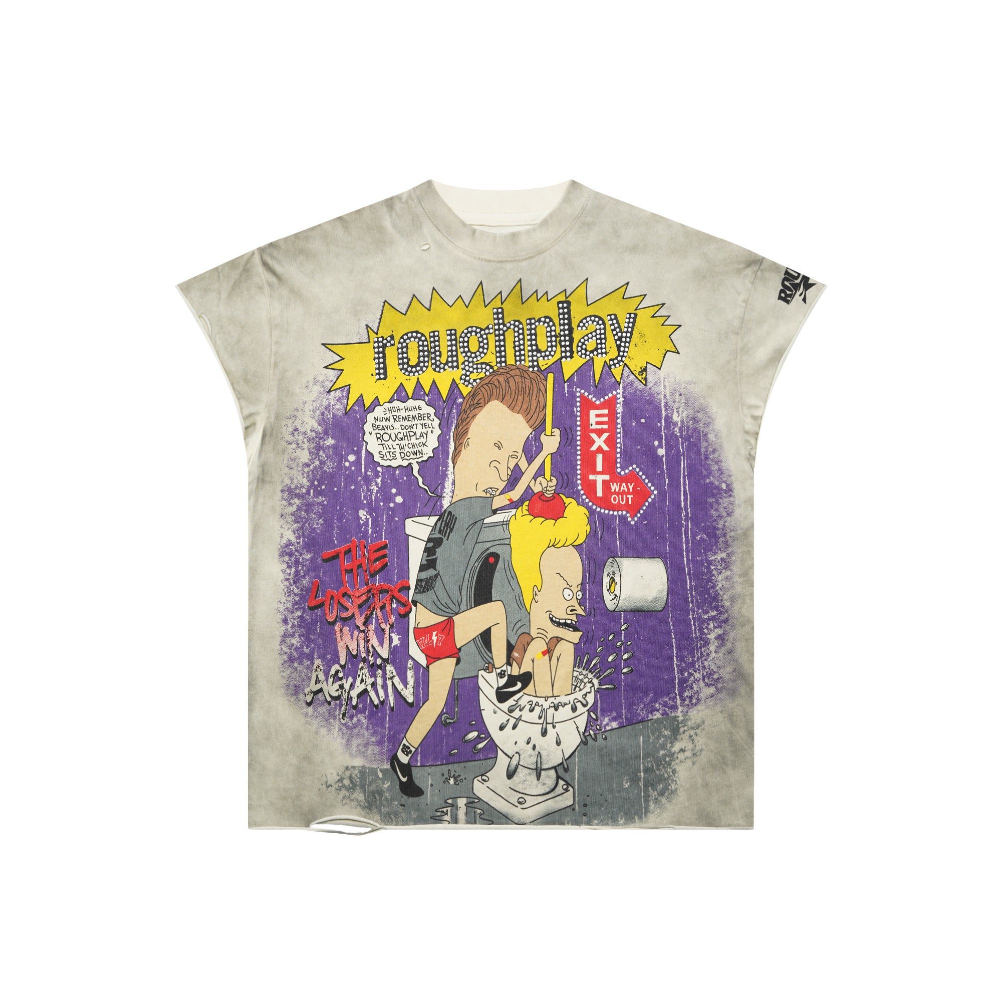 RoughPlay Cartoon Comic Graphic Distressed Sleeveless Tee Vintage Streetwear Tank Top