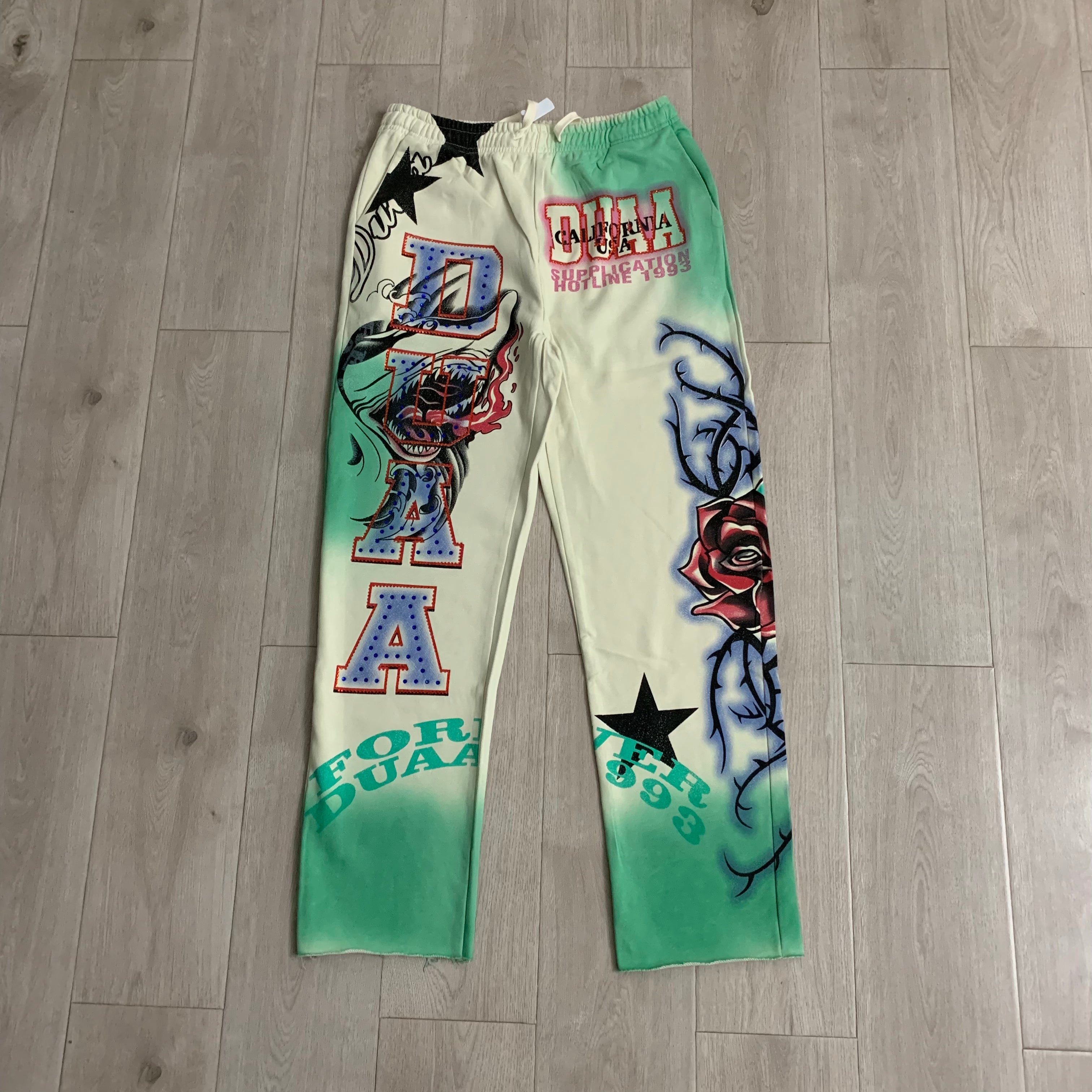 Vare All Day Green Tie‑Dye Graphic Wide Leg Pants