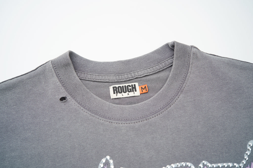 RoughPlay Rockstar Skeleton Graphic Distressed Short‑Sleeve Tee Vintage Streetwear T‑Shirt