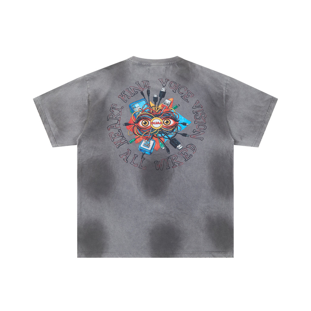 DUAA Psychedelic Organ Art Vintage Washed Graphic T‑Shirt