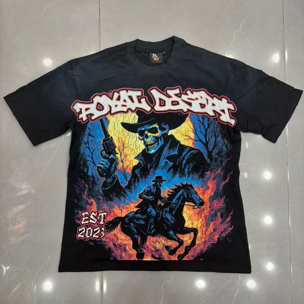 Royal Desert Skeleton Cowboy Vintage Graphic T‑Shirt