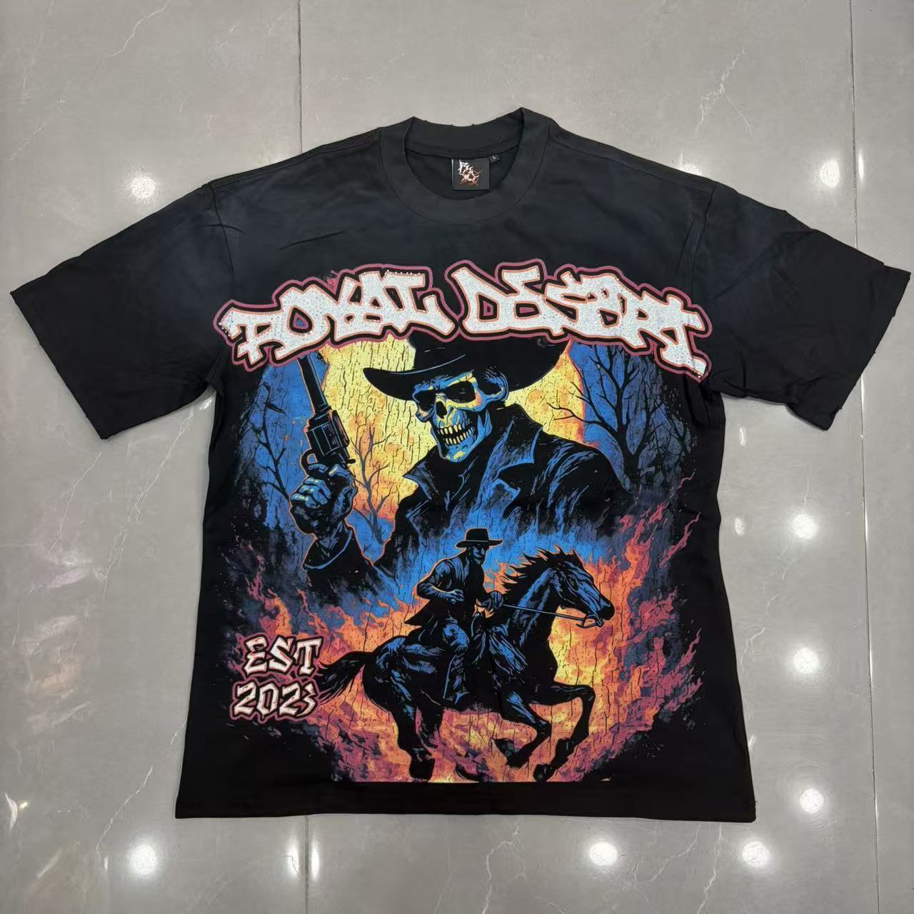 Royal Desert Skeleton Cowboy Vintage Graphic T‑Shirt
