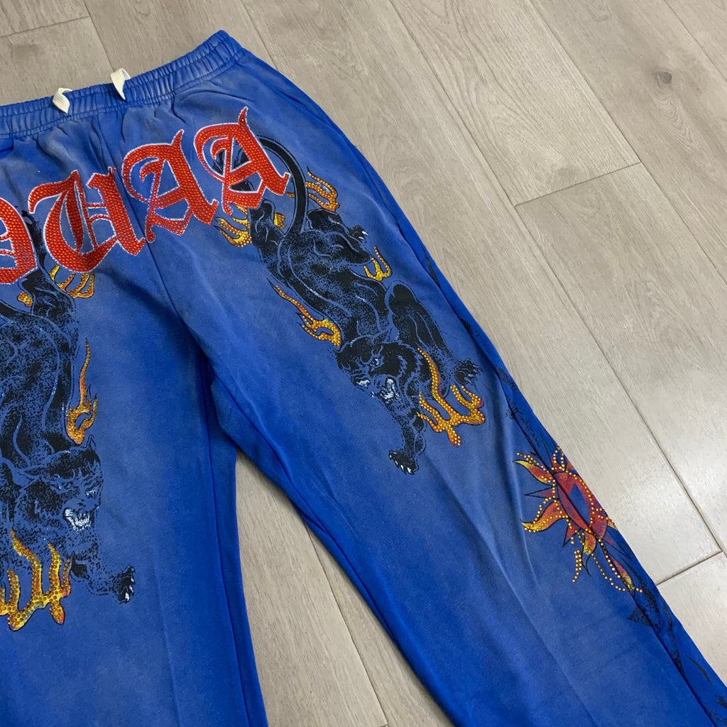 Blue Vintage Flame Graphic Wide Leg Pants