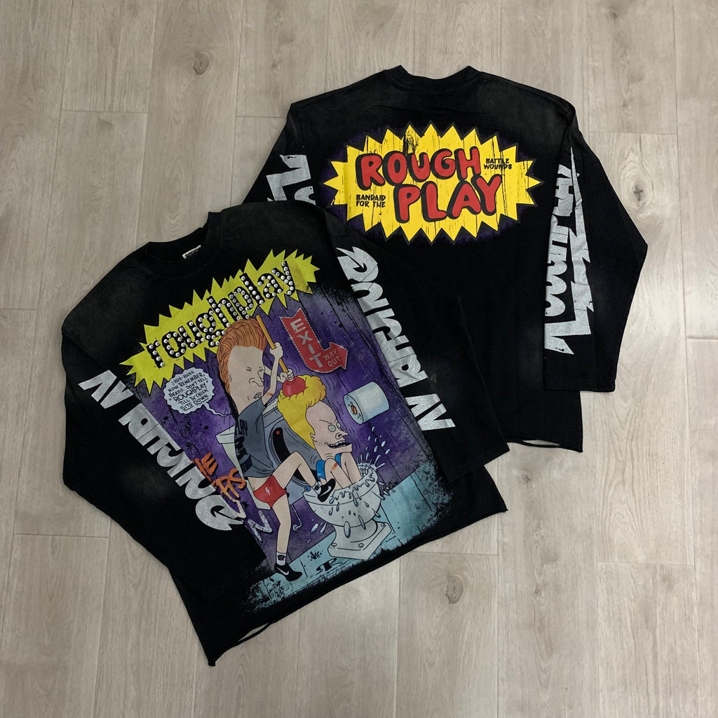 RoughPlay Cartoon Graffiti Vintage Distressed Long Sleeve Tee