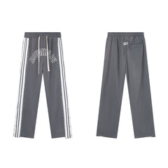 RoughPlay Dark‑Grey Double‑Side White Stripe Straight Leg Sweatpants