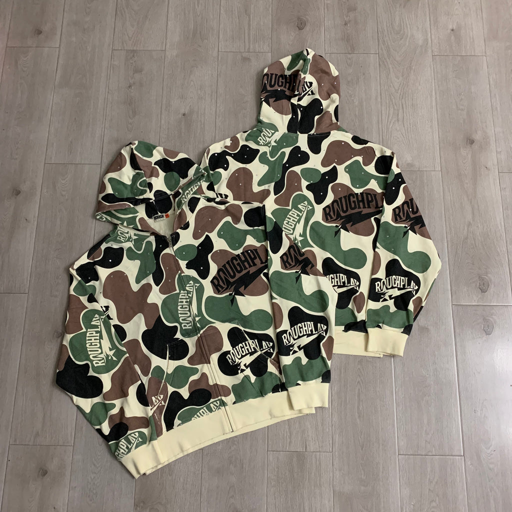 RoughPlay Camo Print Zip‑Up Vintage Hoodie