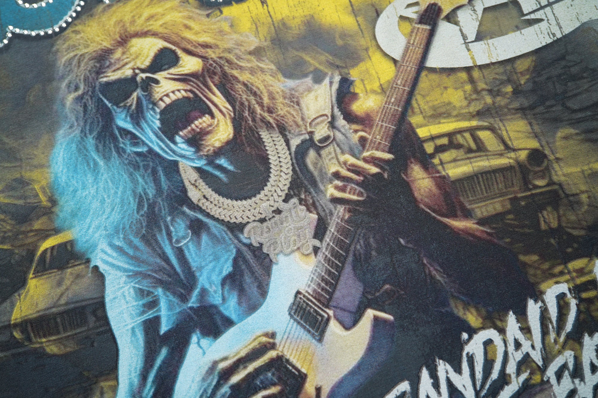 RoughPlay Rock Guitar Musician Graphic Distressed Short‑Sleeve Tee Vintage Rock Streetwear T‑Shirt