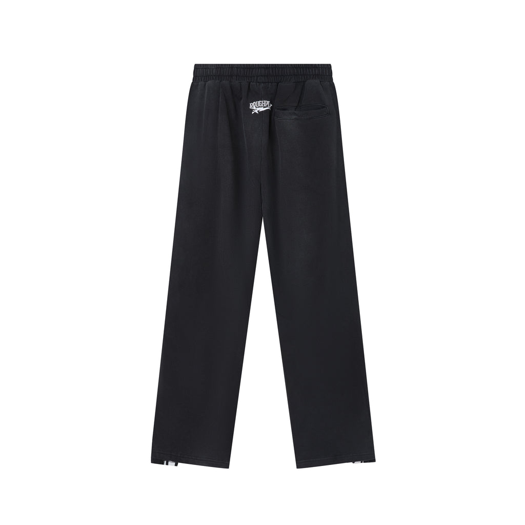 RoughPlay Black Double‑Side White Stripe Straight Leg Sweatpants