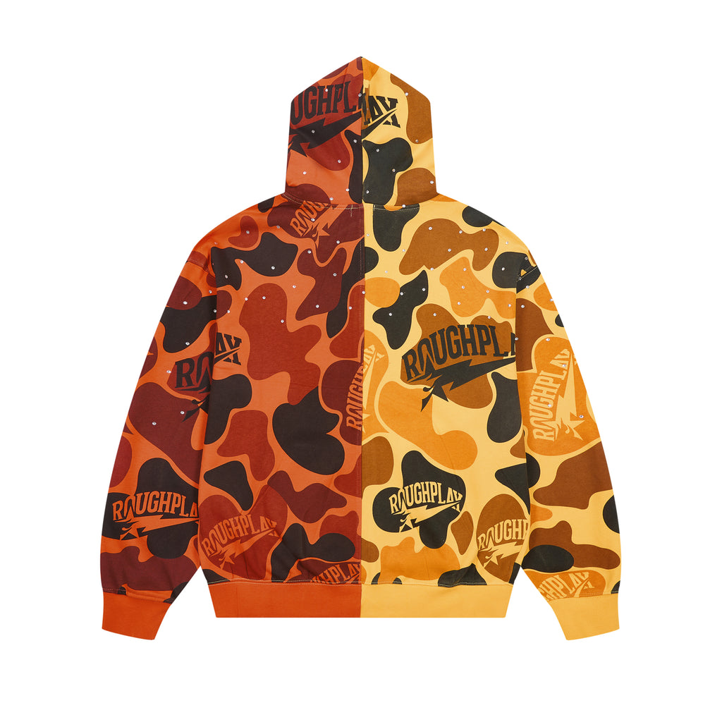 RoughPlay Split‑Tone Camo Print Zip‑Up Vintage Hoodie
