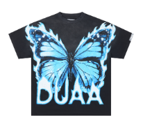 DUAA Blue Flame Butterfly Vintage Graphic T‑Shirt