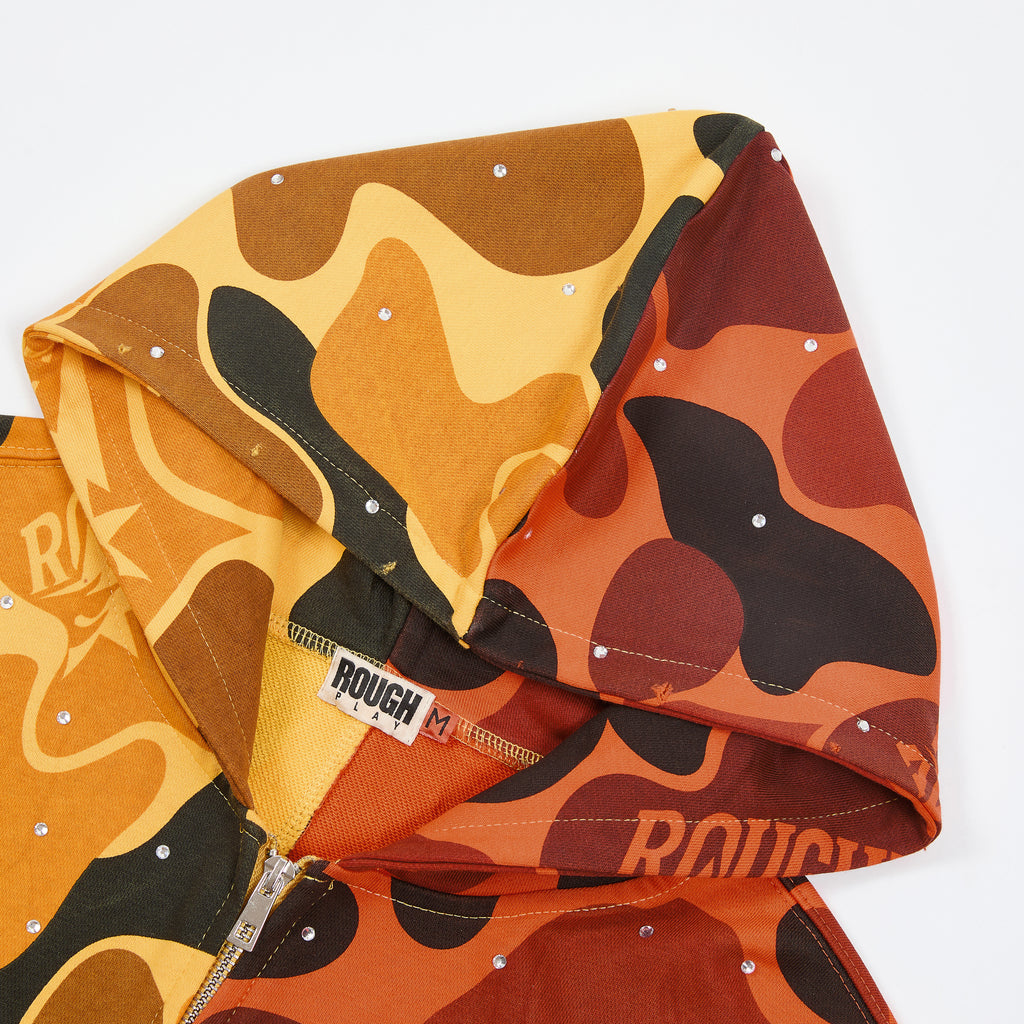 RoughPlay Split‑Tone Camo Print Zip‑Up Vintage Hoodie