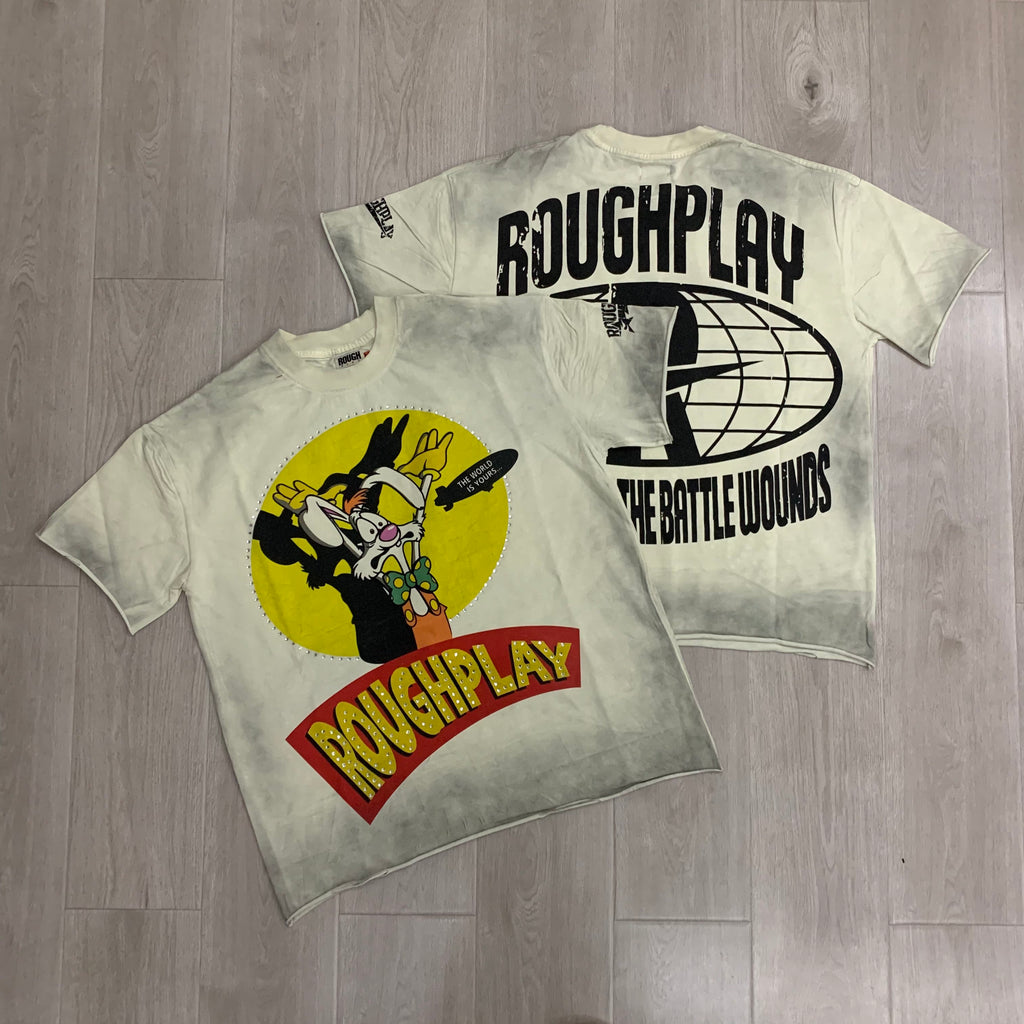 RoughPlay Cartoon Rabbit Graphic Distressed Tee