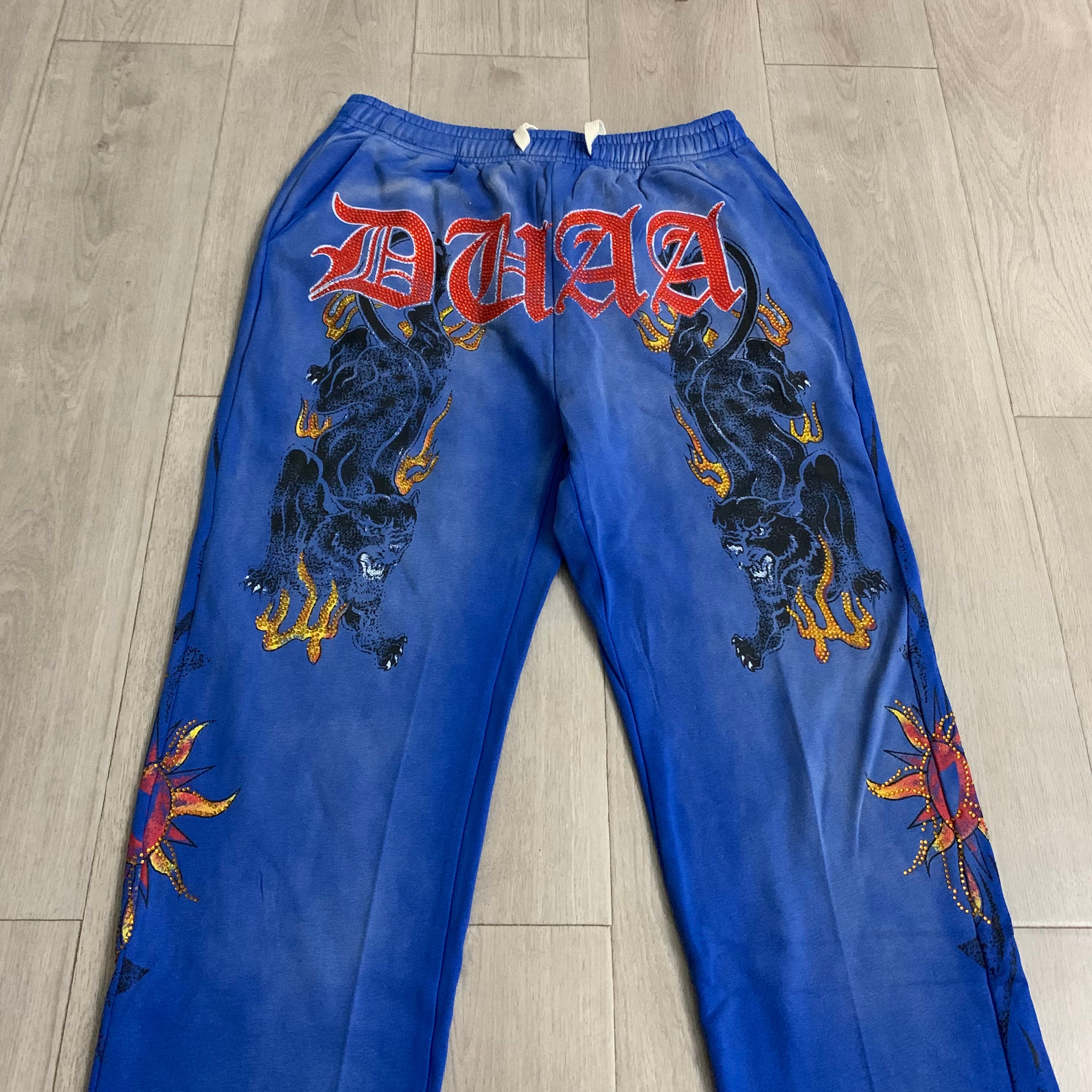 Blue Vintage Flame Graphic Wide Leg Pants
