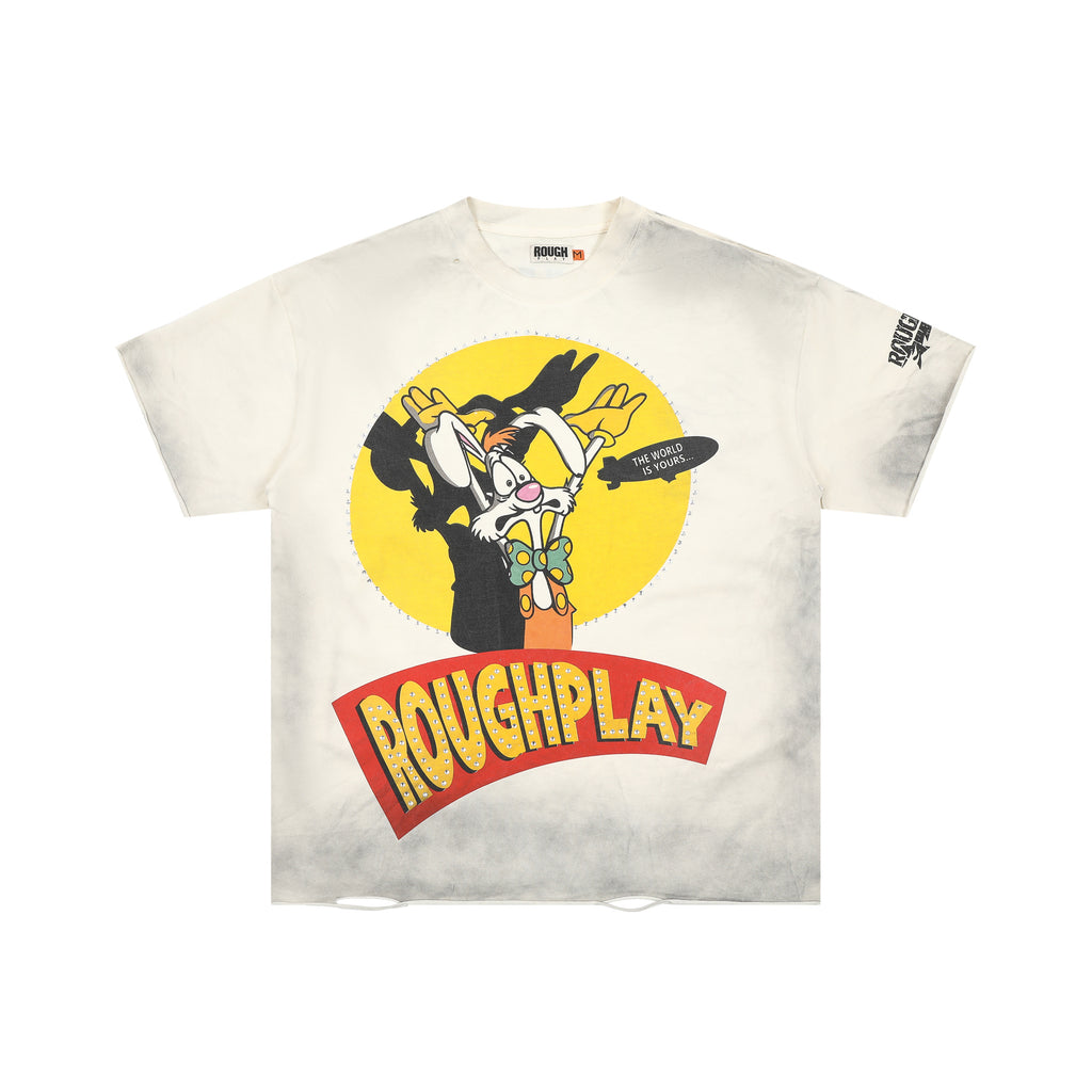 RoughPlay Cartoon Rabbit Graphic Distressed Tee