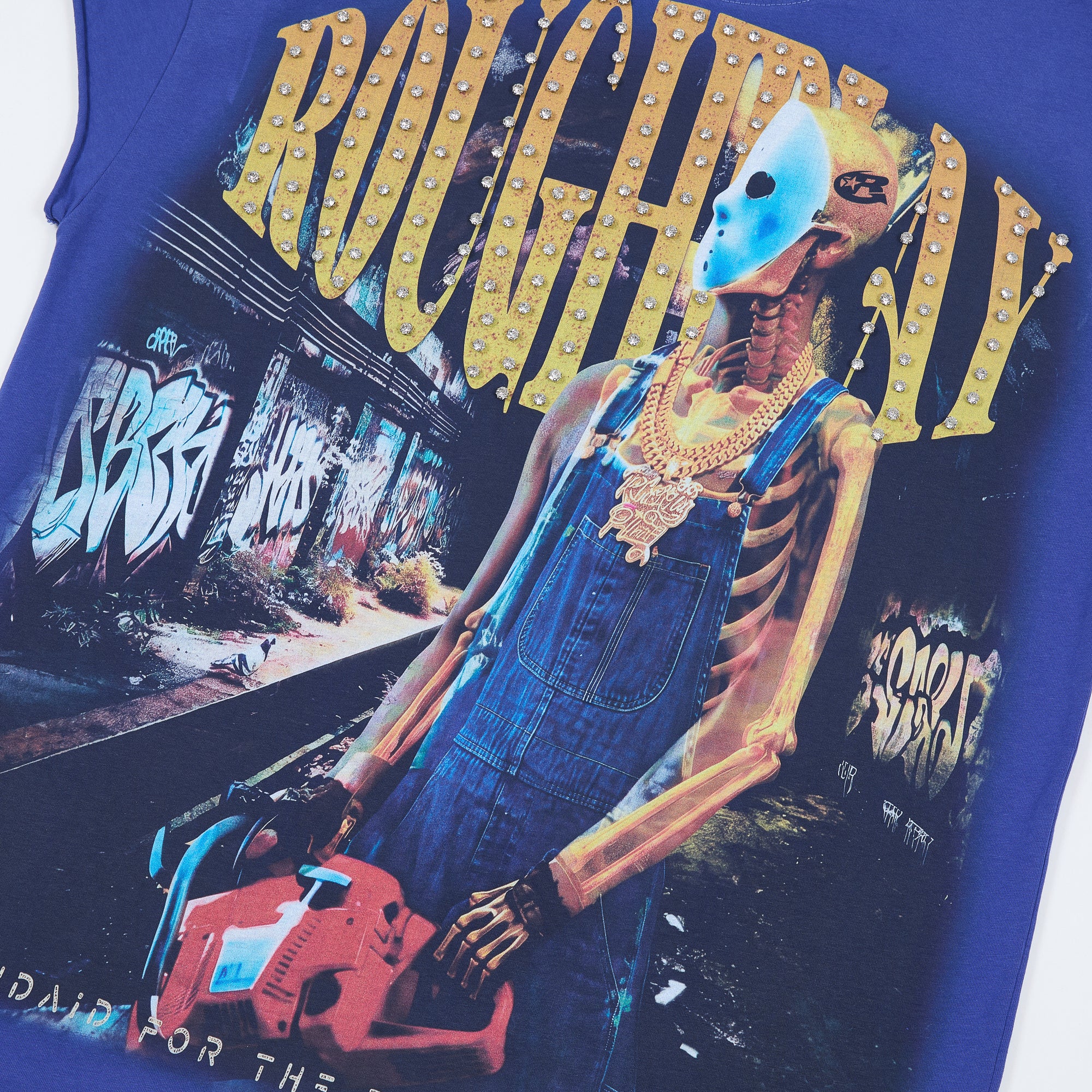 RoughPlay Masked Figure Double‑Sided Print Distressed Tee