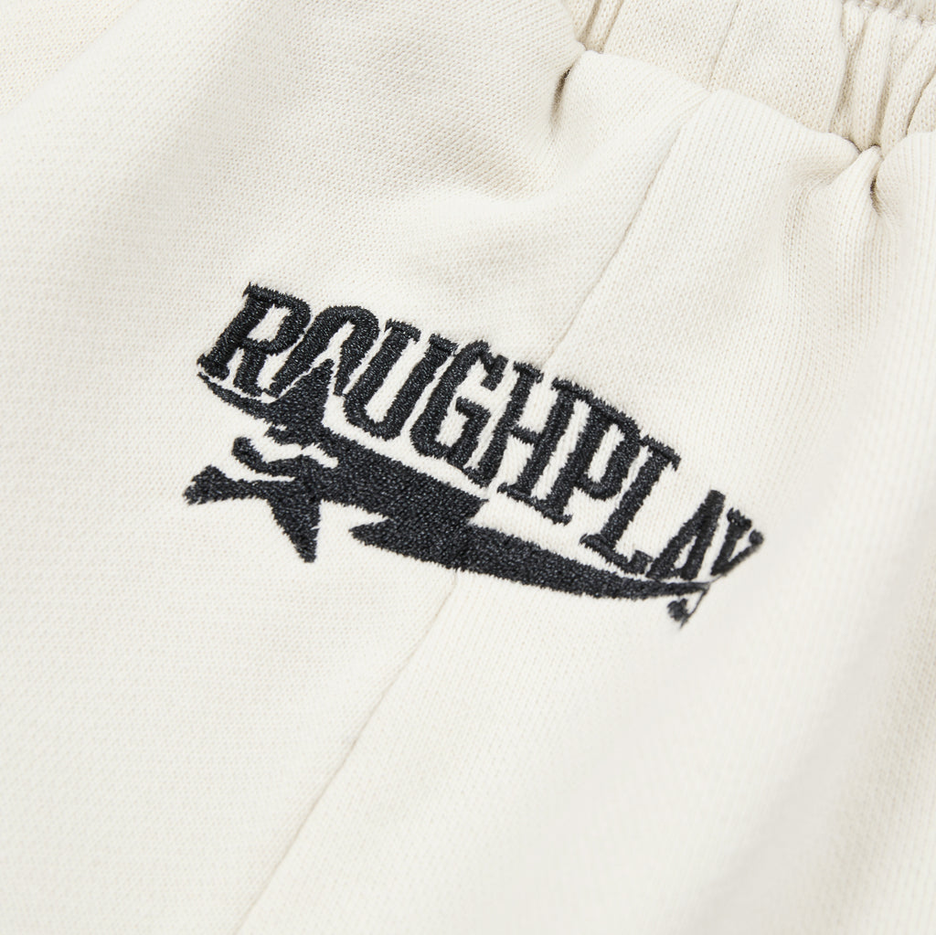 RoughPlay Cream Side Stripe Black Letter Straight Leg Sweatpants