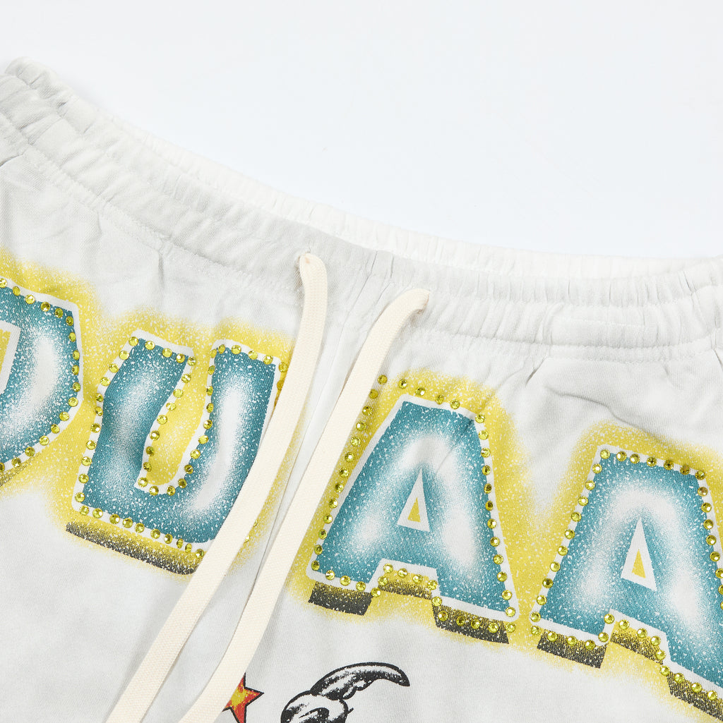 White Washed Heart Letter Graphic Wide Leg Pants