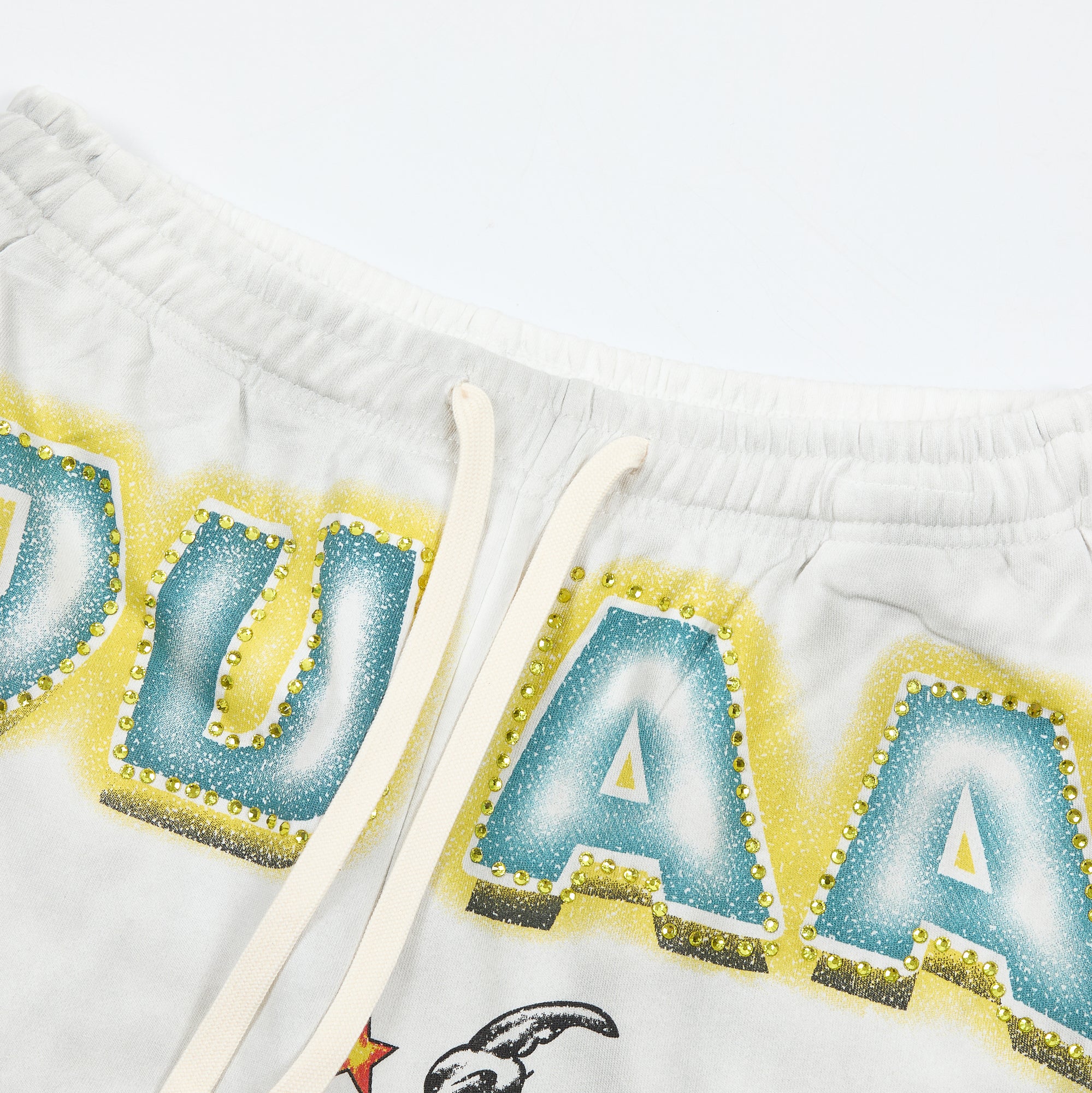 White Washed Heart Letter Graphic Wide Leg Pants