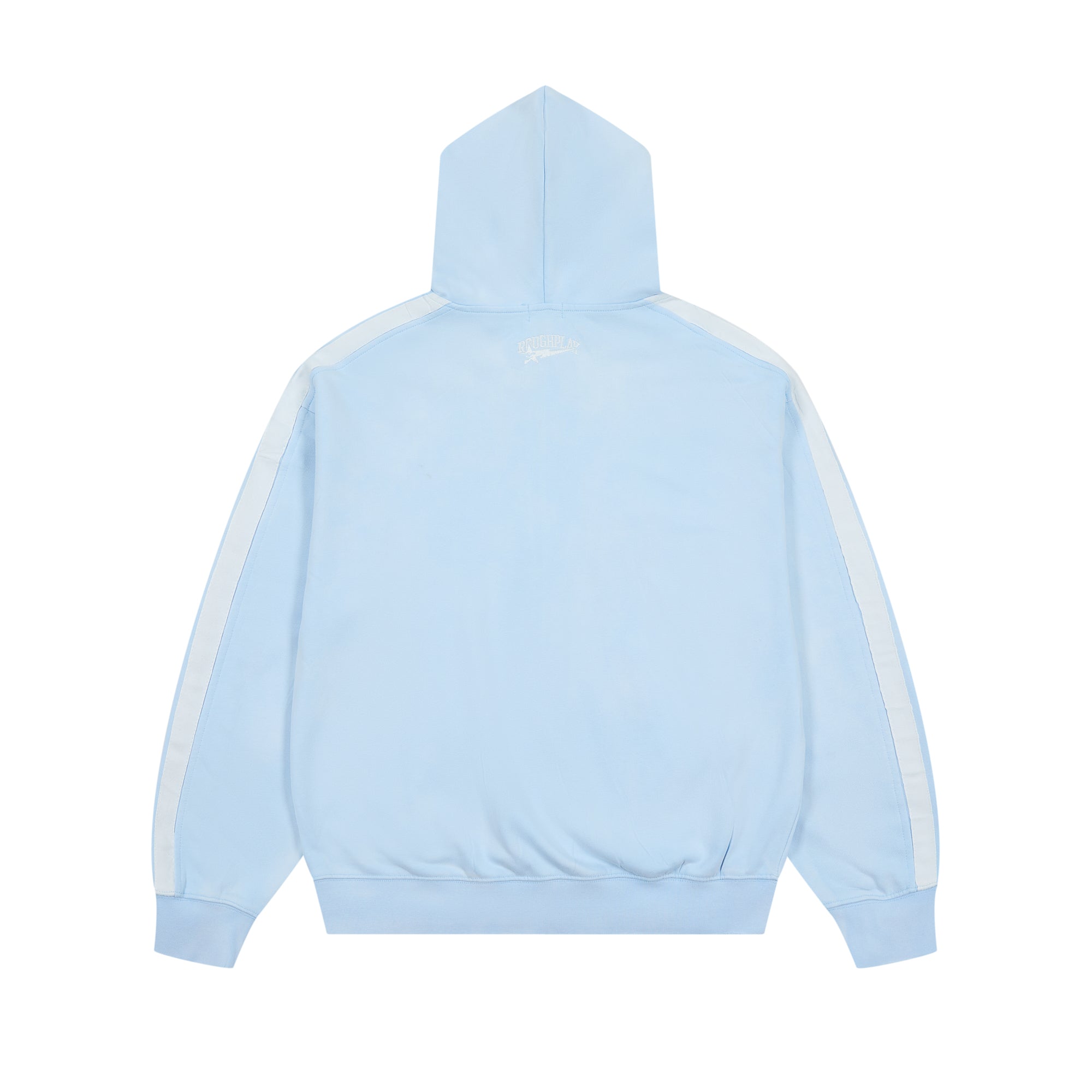 RoughPlay Baby Blue Varsity Stripe Zip‑Up Vintage Hoodie