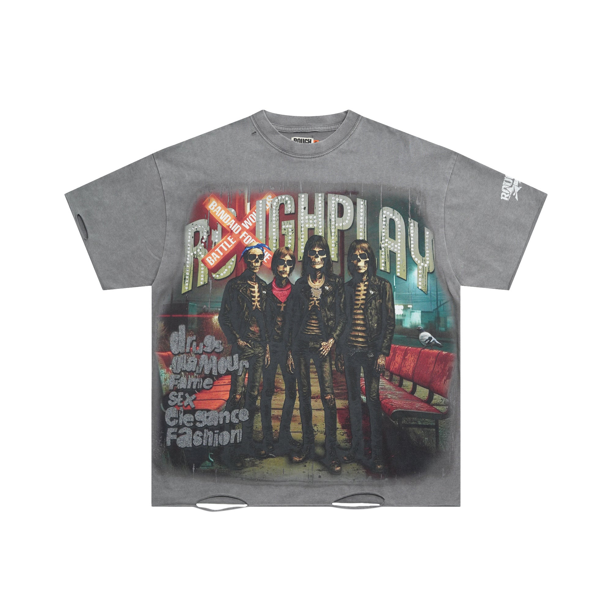 RoughPlay Rock Band Portrait Graphic Distressed Short‑Sleeve Tee Vintage Streetwear T‑Shirt
