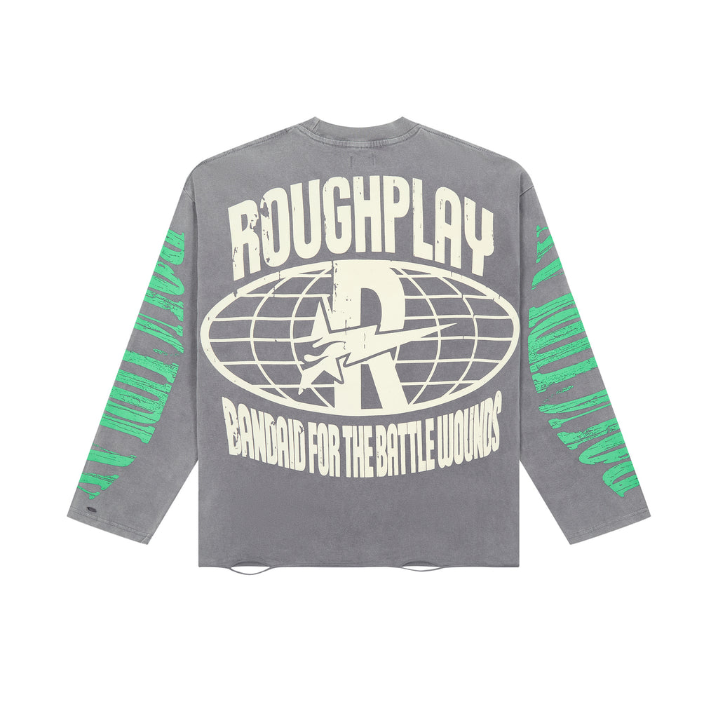 RoughPlay Flame Portrait Vintage Distressed Long Sleeve Tee