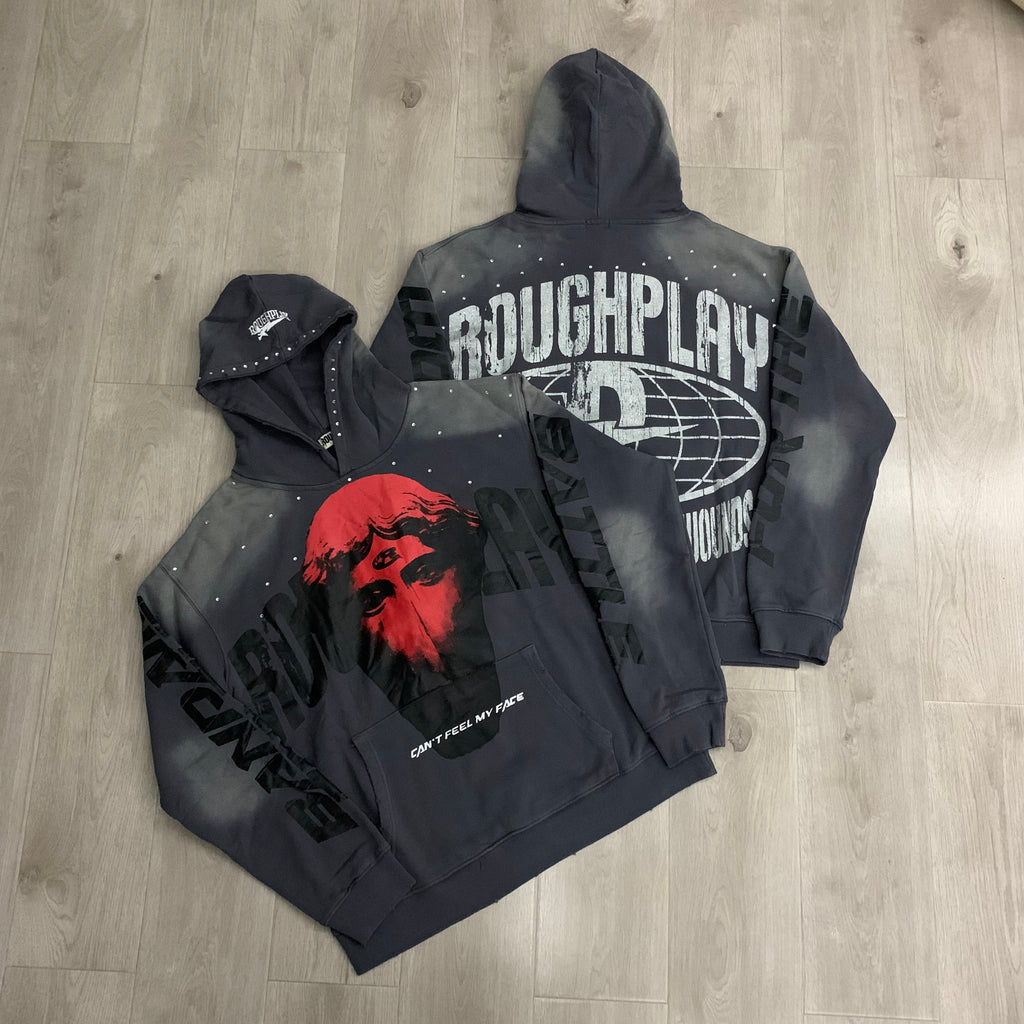 RoughPlay Red Portrait Graphic Vintage Hoodie