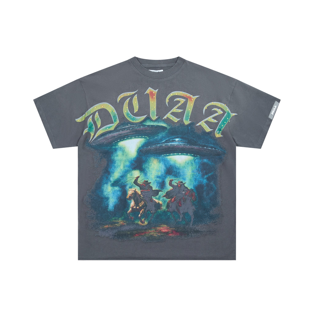 DUAA UFO Cowboy Vintage Graphic T‑Shirt