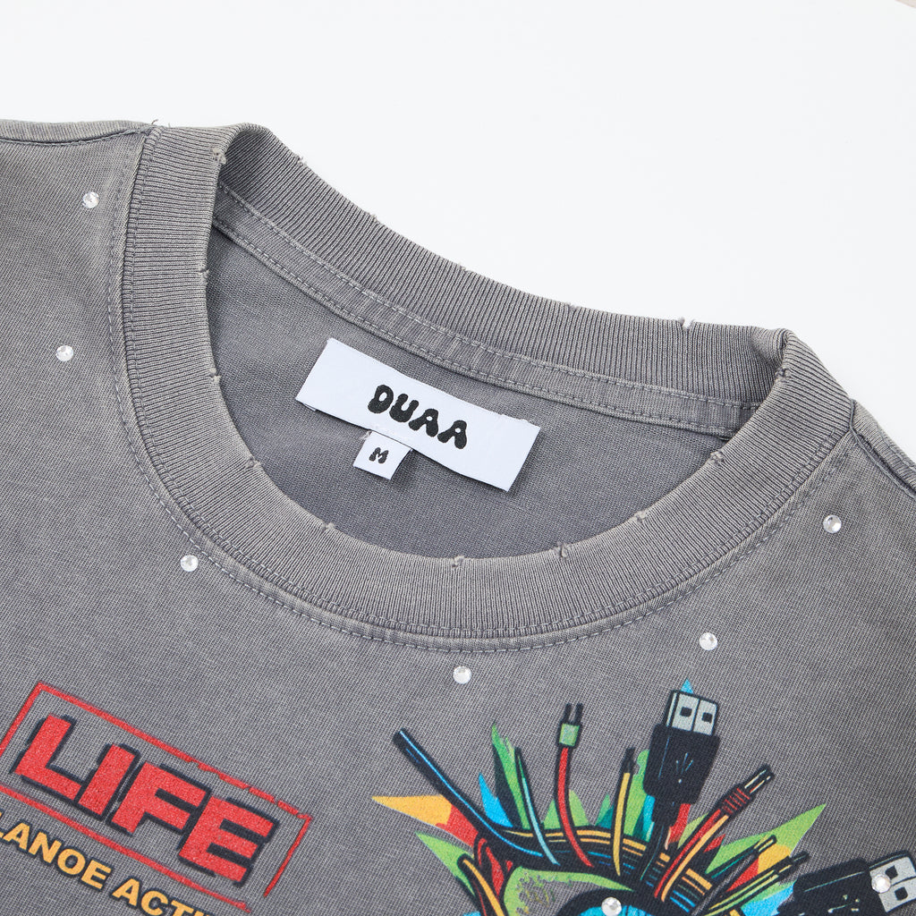 DUAA Psychedelic Organ Art Vintage Washed Graphic T‑Shirt