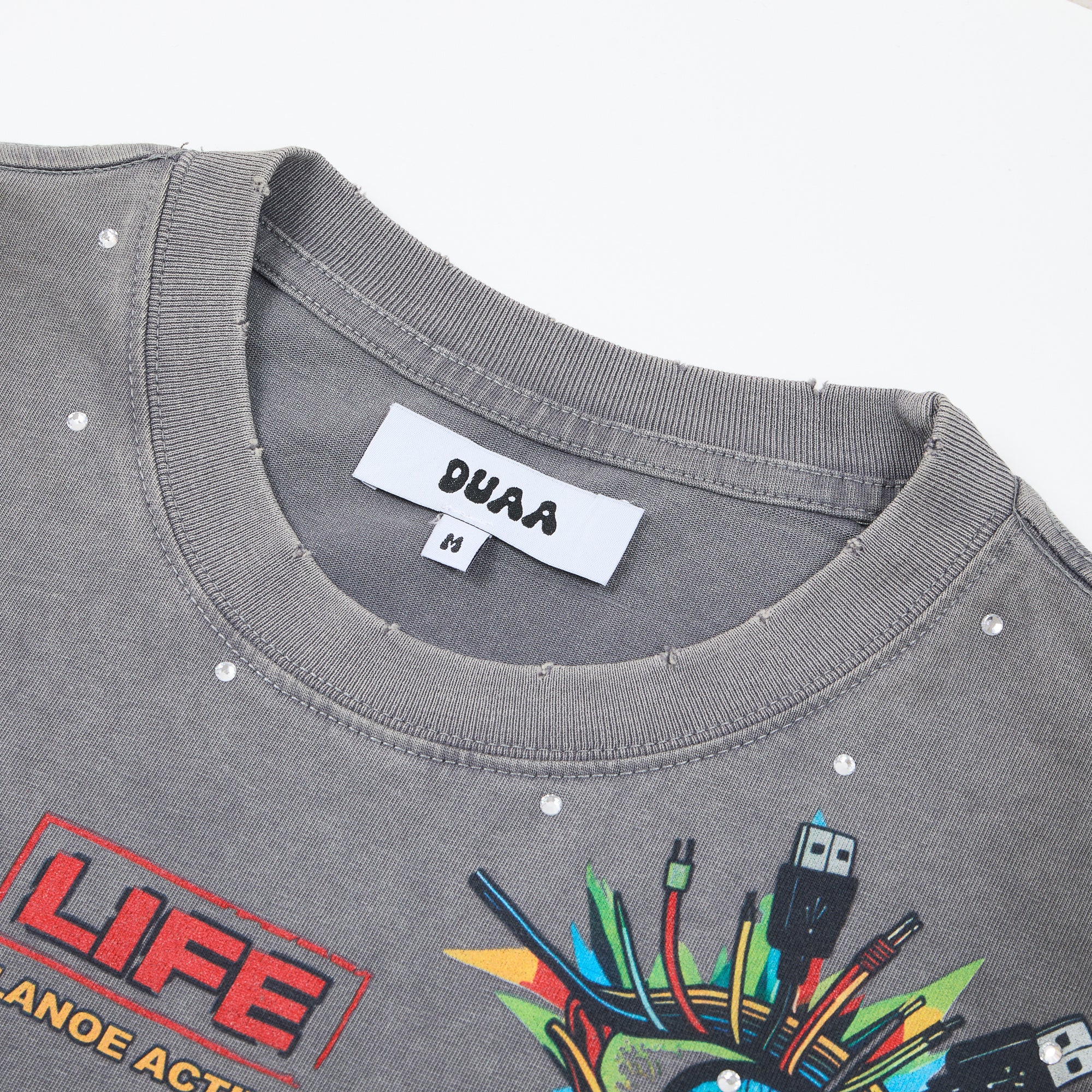 DUAA Psychedelic Organ Art Vintage Washed Graphic T‑Shirt