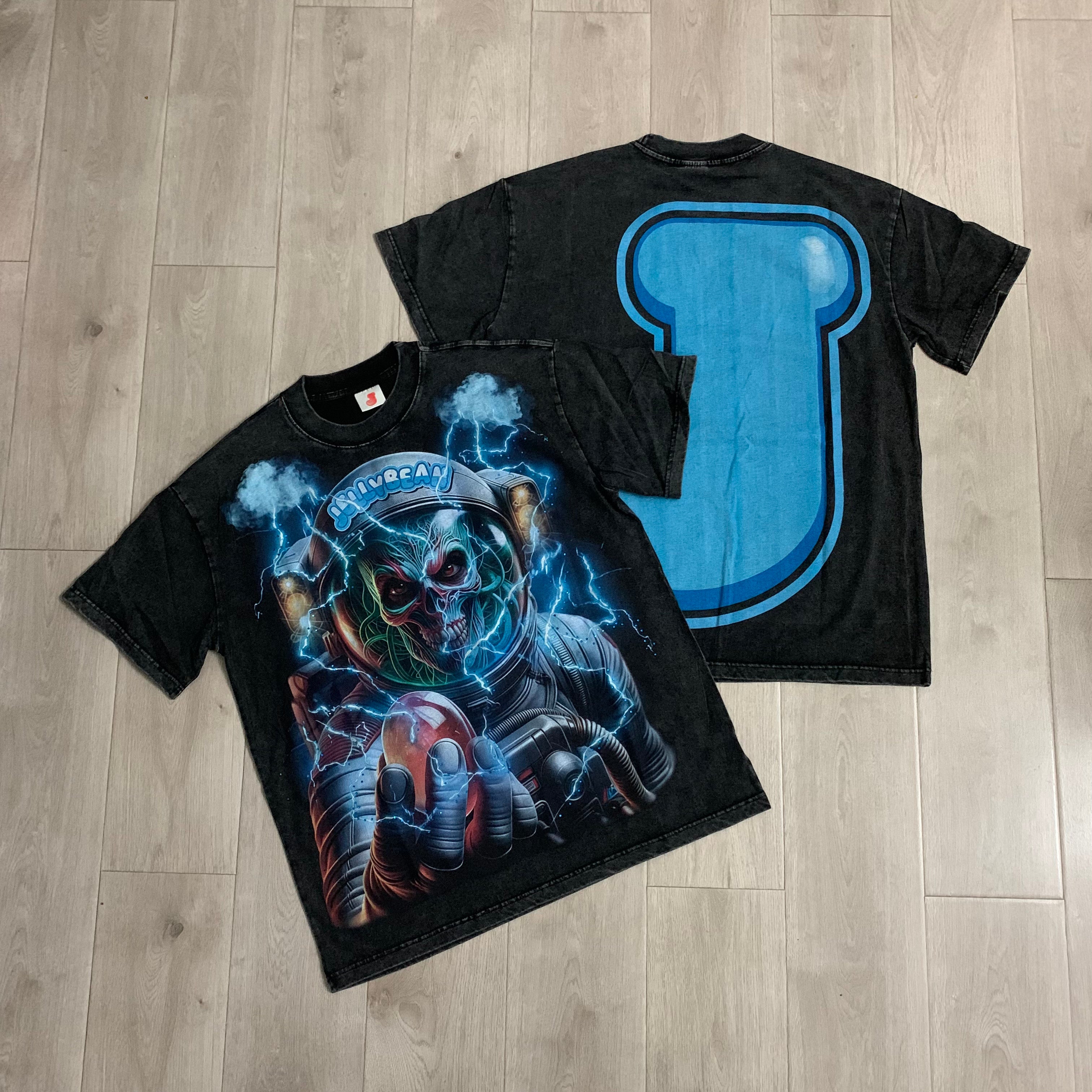 DUAA Skeleton Astronaut Lightning Electric Graphic Short Sleeve Tee
