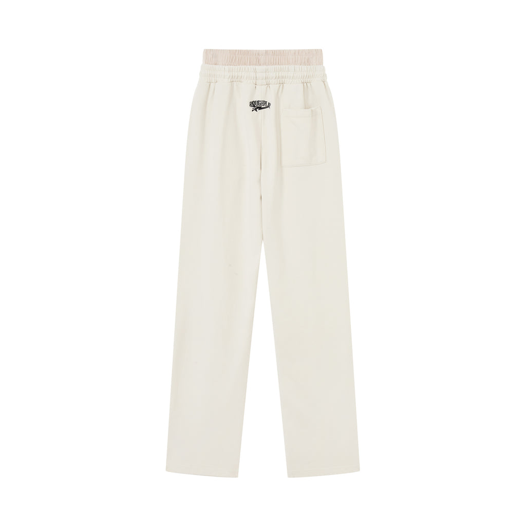 RoughPlay Cream Side Stripe Black Letter Straight Leg Sweatpants