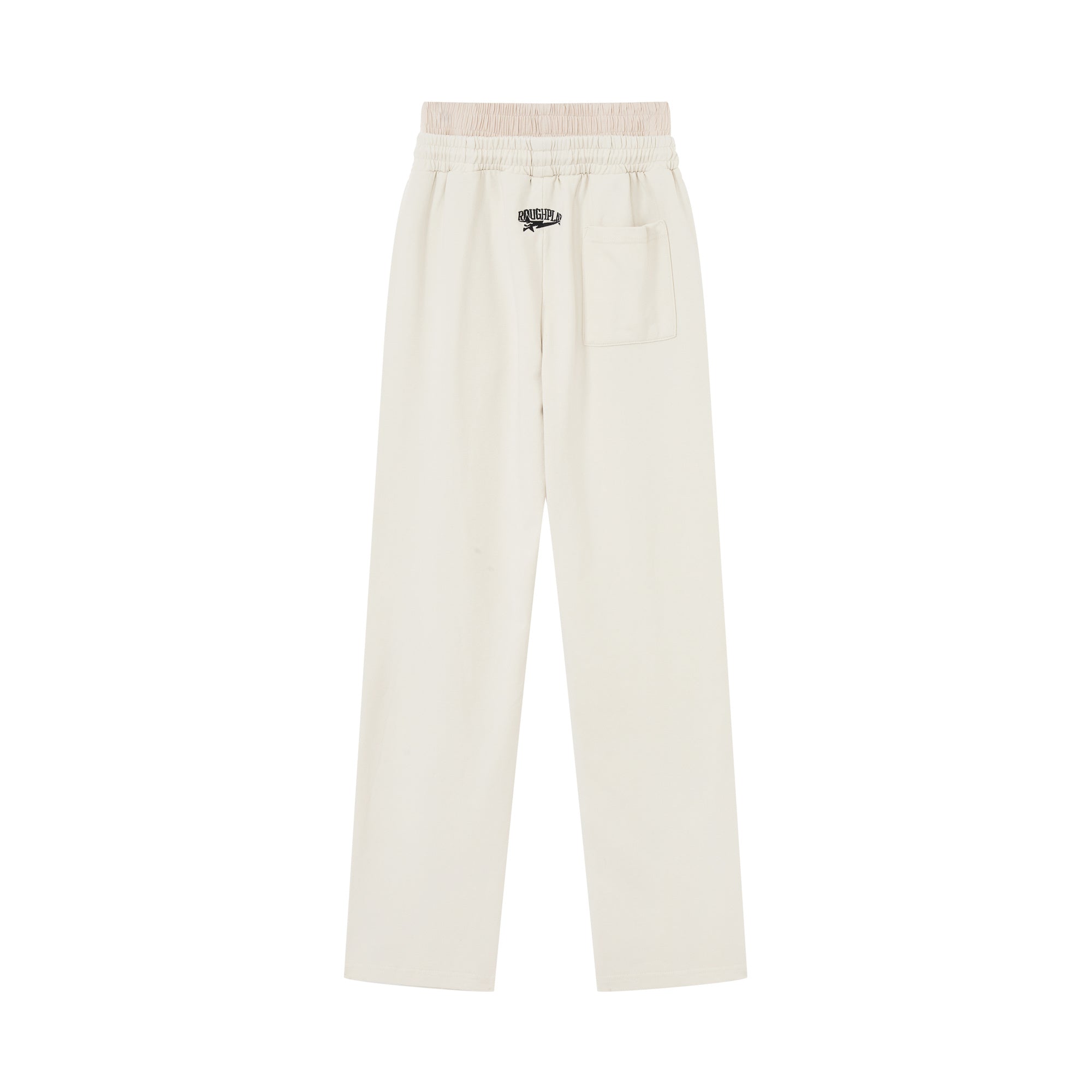 RoughPlay Cream Side Stripe Black Letter Straight Leg Sweatpants