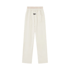 RoughPlay Cream Side Stripe Black Letter Straight Leg Sweatpants