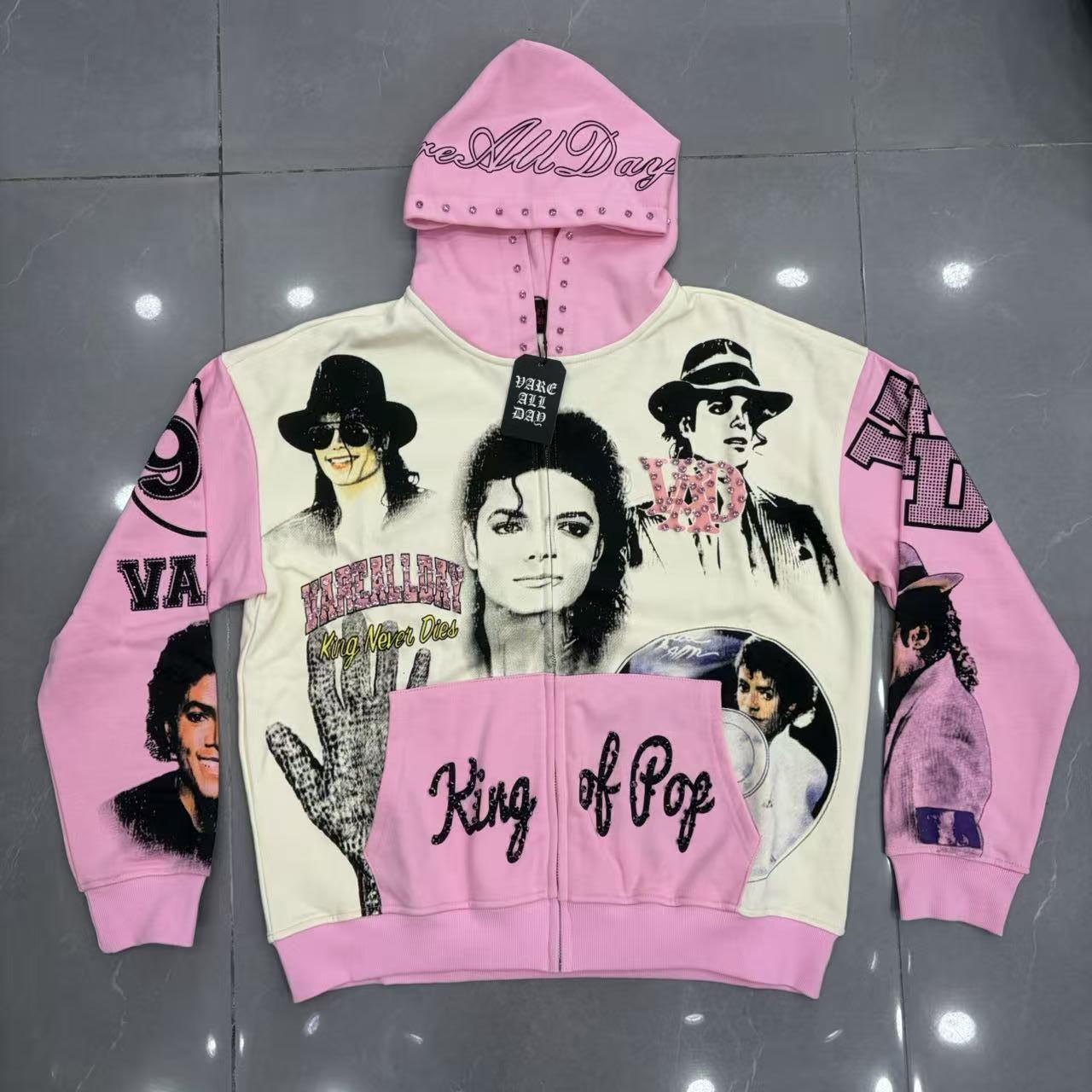Vareallday Michael Jackson King of Pop Graphic Zip Up Hoodie