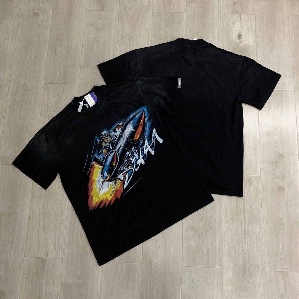 DUAA Rocket Fire Flame Vintage Washed Graphic T‑Shirt