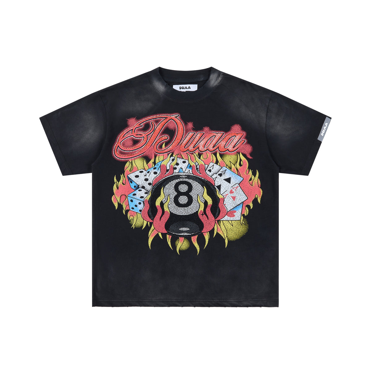DUAA 8‑Ball Poker Fire Vintage Graphic T‑Shirt