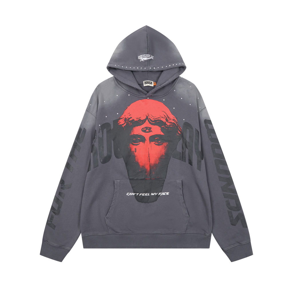 RoughPlay Red Portrait Graphic Vintage Hoodie