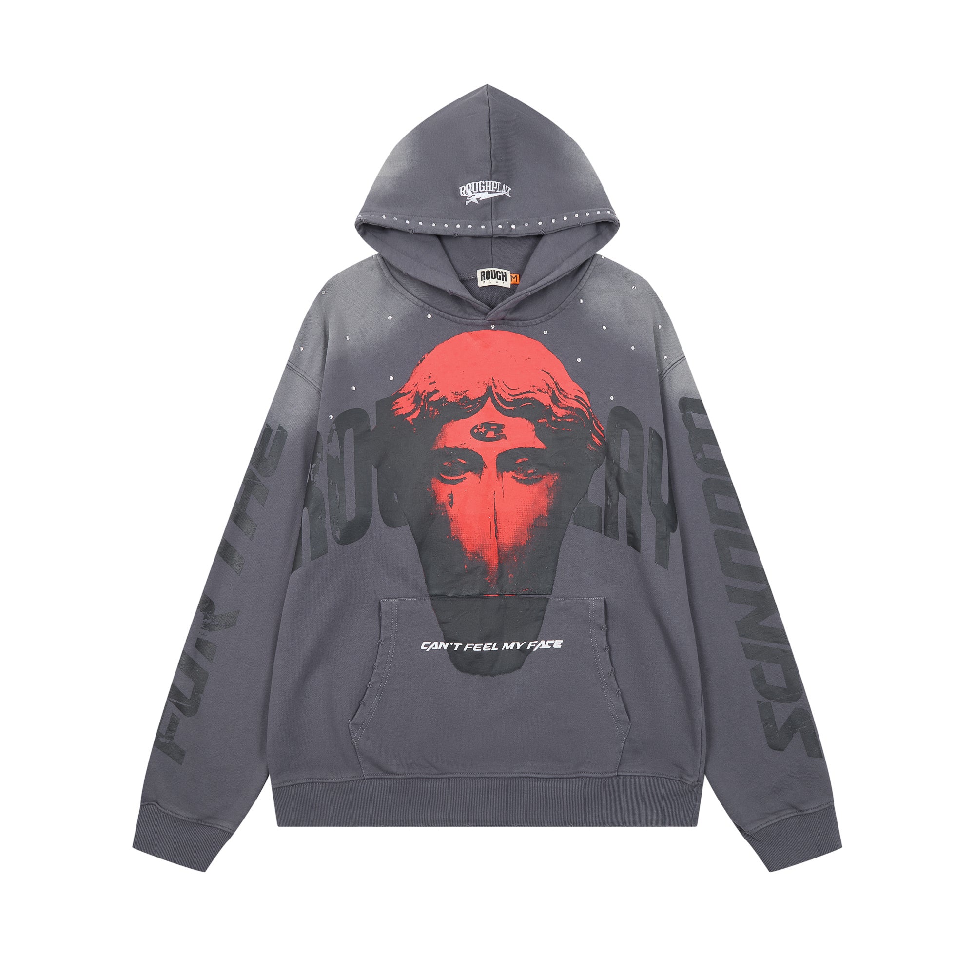 RoughPlay Red Portrait Graphic Vintage Hoodie