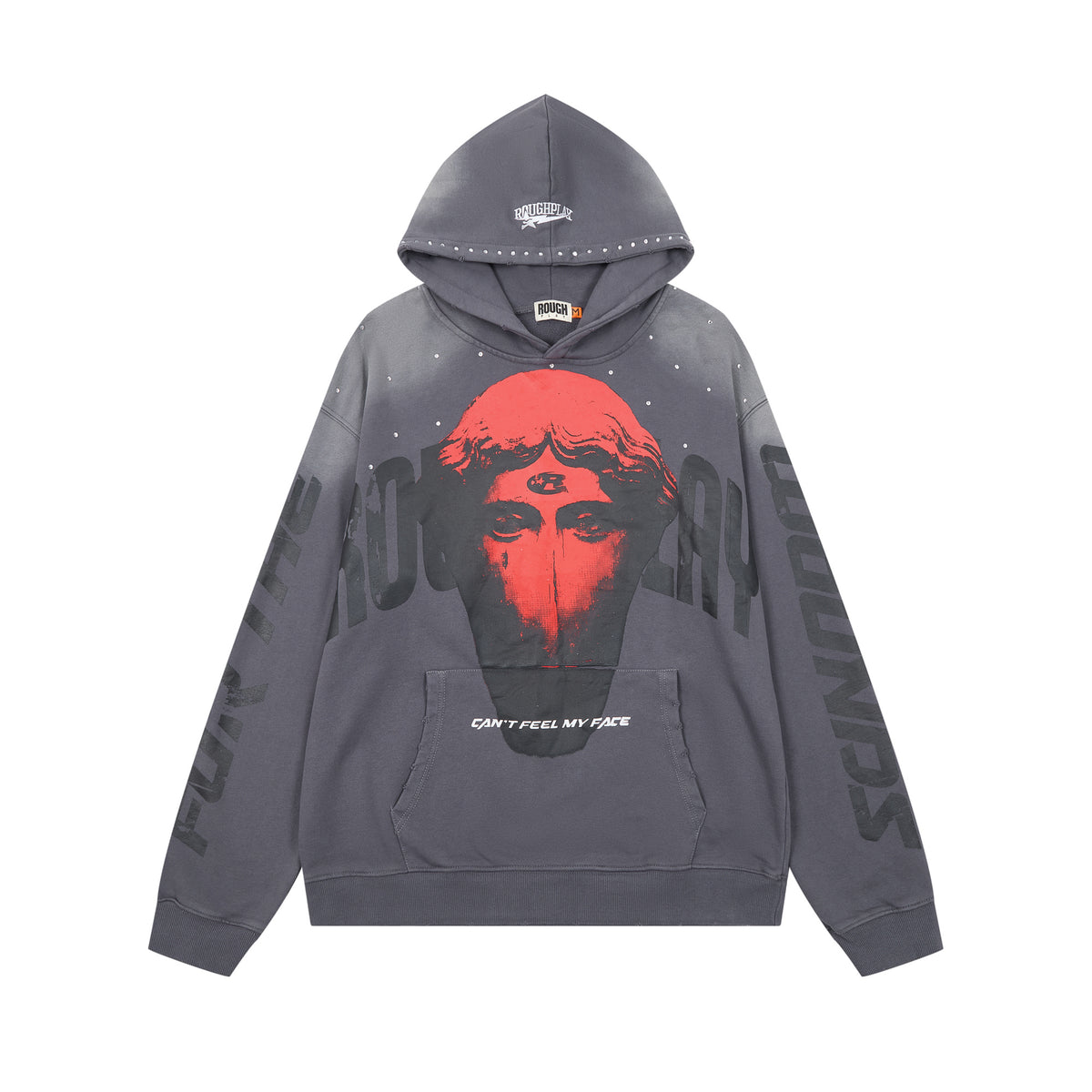 RoughPlay Red Portrait Graphic Vintage Hoodie