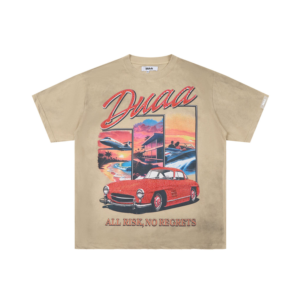 DUAA All Risk No Regrets Vintage Classic Car Graphic T‑Shirt