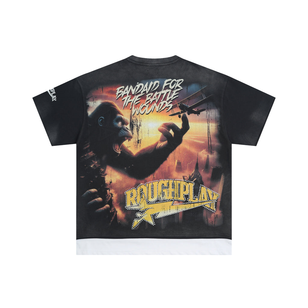 RoughPlay Gorilla City Racing Car Graphic Distressed Short‑Sleeve Tee Vintage Streetwear T‑Shirt