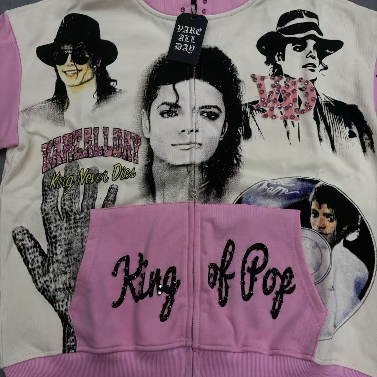 Vareallday Michael Jackson King of Pop Graphic Zip Up Hoodie